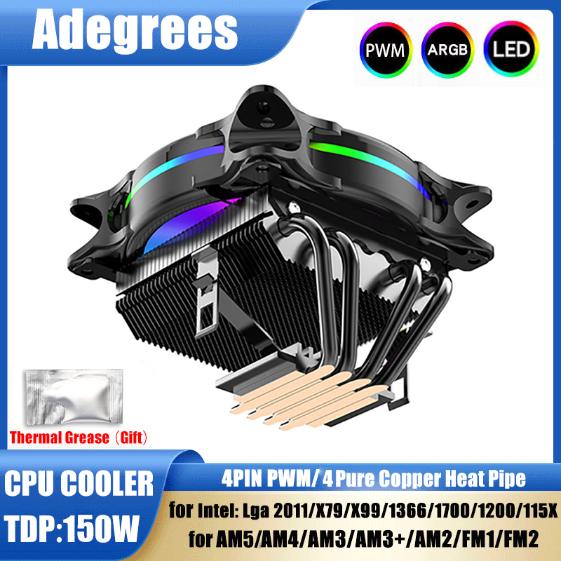 Cpu Cooler - X99 CPU空冷クーラー 3ピン/4ピン ARGB PCプロセッサ冷却ファン 4ヒートパイプ