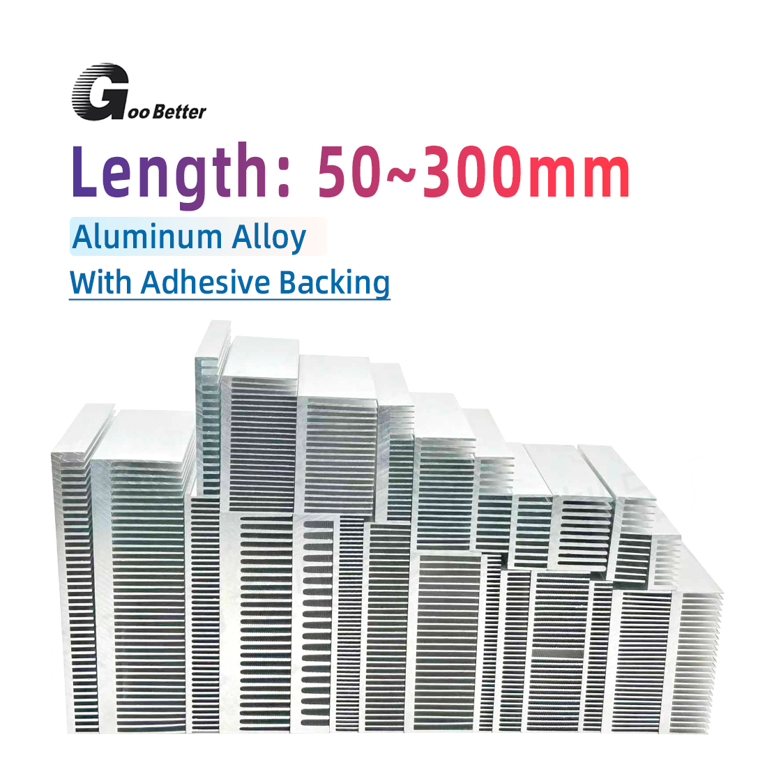 Heatsink - アルミ製ヒートシンクラジエーター電子ICチップ冷却用熱伝導テープ付き50x18.5x40mm〜300x66x45mm