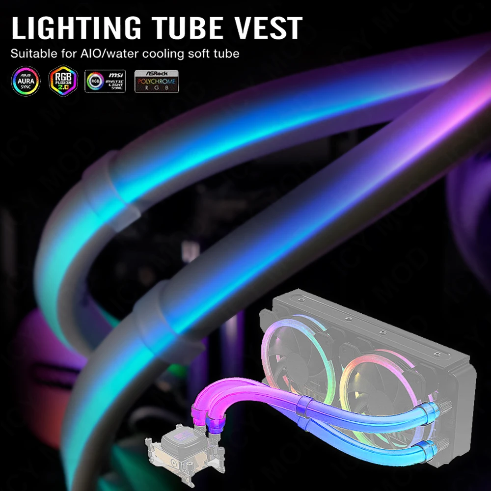 Aio Liquid Cooler - 冷却用EZDIY-ARGBライトストリップライト、ソフトチューブカバー、オーラシンク、長さ330mm、CPUクーラー、装飾ネオンベスト、5v、3ピン、12mm