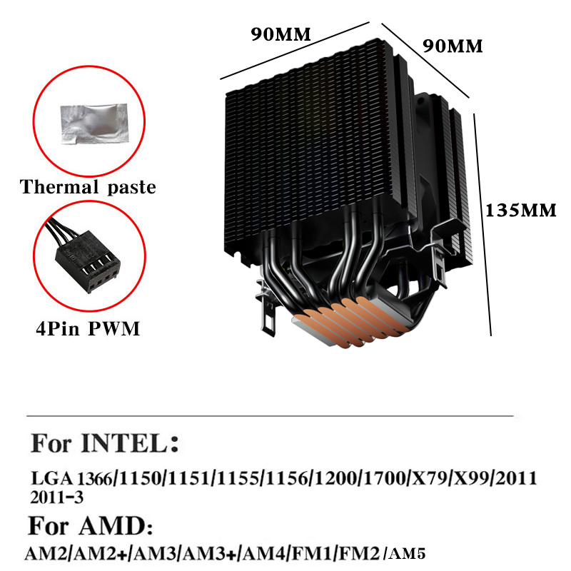 6本のヒートパイプ搭載CPU空冷クーラー、4ピンPWM RG - Cpu Cooler のレビューと価格